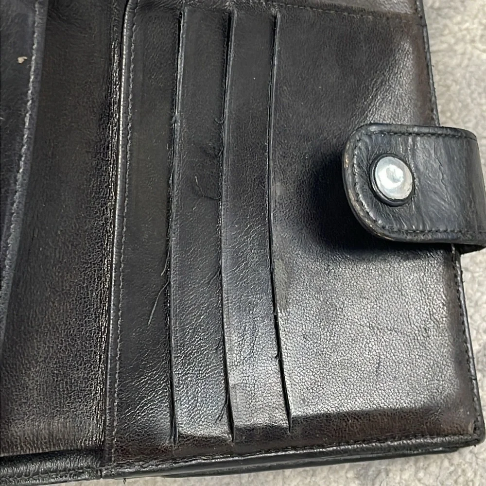Chanel Black Leather Compact Double Snap Wallet Interlocking CC